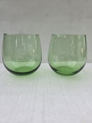 Vintage Libbey Green Roly Poly Mid Century Modern Cocktail Bar Glasses Set of 2