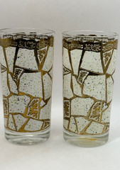 2 Mid Century Retro Modern Highball Glasses Abstract Mosaic Confetti Starlyte