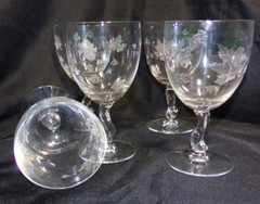 5 Fostoria Glass Sylvan Maple Leaf Wine Goblets Signed 5 3/4