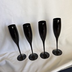 Vtg Mikasa Elite Black Fluted Champagne Flute 10.8 Tall Blown Glass Set Of 4