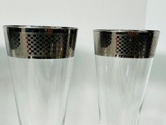 MCM Checkered Silver rim Stemmed Glasses Pilsner Dorothy Thorpe Style Band RARE