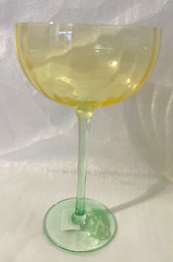SET OF 2 YELLOW & GREEN STEMMED CRYSTAL CHAMPAGNE COUPES NEW
