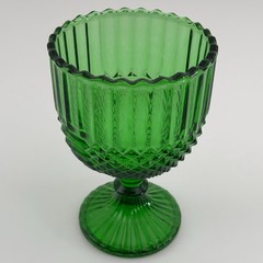 Anchor Hocking Green Glass Chalice Goblet Footed Vintage Scalloped Rim