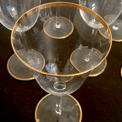 Vtg 6 Baccarat France Directoire Gold Trimmed Crystal Tall Wine Glasses 8″ Tall