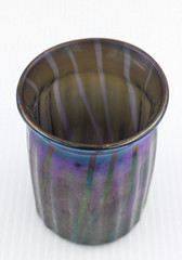 Elaine Hyde Iridescent Art Glass Tumbler Vase Ribbed Pattern Signed 1986