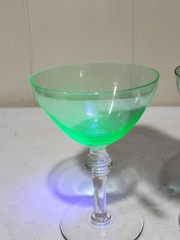 SET OF 2- BRYCE #935 Vaseline Uranium Glass Goblet Champagne Tall Sherbet Green