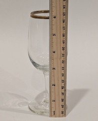 Set/4 Vintage Wine Glasses Gold Rim, Solid Clear Glass Stemware, 7 oz 6″ Tall