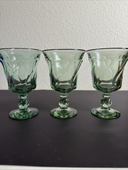 Vintage Fostoria Jamestown Swirl Green 6″ Footed Water Goblet Glass