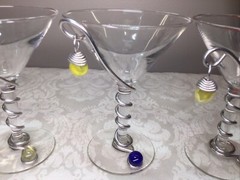 Vintage Original DARY REES martini glass Set (4) silver wire, multi-color beads