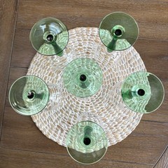 6 Vintage Green Stemmed, Clear Glass Etched Grapes And Leaves 5 Oz Wine Glasses