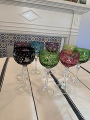 Beautiful Nachtmann Traube Cut To Clear Crystal Wine Glasses Set 8 Multicolor