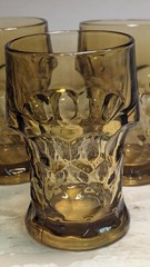 4 MCM Vintage Anchor Hocking Georgian Amber Topaz Bar Tumbler Glasses Honeycomb