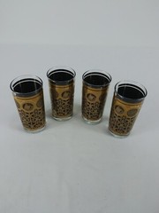 4 MCM Libbey Prudential Rock Of Gibralter 24K Gold & Black Highball Glasses 12oz