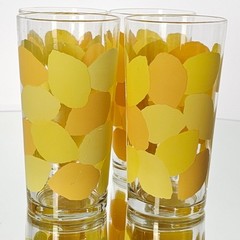 VTG Libbey Lemon Yellow Glass Tumblers Set of 4 Large 16oz Iced Tea Glasses 6.5″