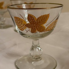Vtg 4 Libbey Gold Leaf Champagne Sorbet GlassesGolden Leaf Clear Gold Rim MCM