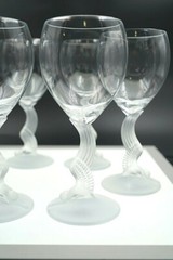 – ONE – Lenox Swan Lake Water Wine Goblet Glasses Frosted Stems 7 5/8″