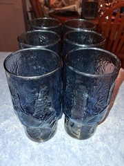 S/6 Libbey Normandy Blue Stone Textured Barware Juice Glass Vtg MCM Circa 80’s