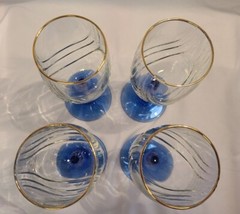 4 Vintage Lenox Crystal Wine Glasses Cobalt Blue Stem Dual Swag Draped Gold Rim