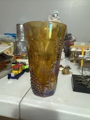 Vintage Indiana Harvest Grape Amber Carnival Glass Cooler Glasses Tumbler