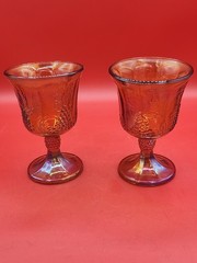 Indiana Carnival Glass Marigold Goblet Iridescent Harvest Grape Lot of 2