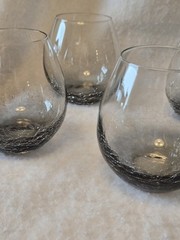 Pier 1 Smoke Gray Crackle Stemless Wine Glasses 4 3/8″ Discontinued Set of 4