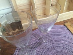 3 HTF needle etched wine water optic panel glasses TIFFIN