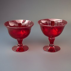 Vintage Ruby Red Hand Blown Glass Dessert Coupe Sherbet Set of 2 Art Deco Pontil