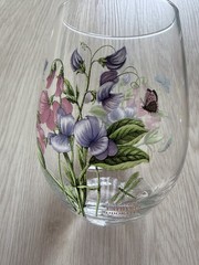 SET – Portmeirion Botanic Garden Hydrangea, Poppy Stemless Wine Glass 5″ tall