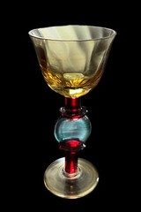 Set Of 3 Vintage Amber Crystal Cordial Hand Decorated Art Glasses 4-7/8” Tall