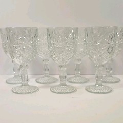 7 Libbey Hobstar Star of David Water Wine Goblets Stemware Glasses Heavy As is