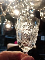 4 Cordial/liquor 4″, crystal cut cross-hatch hobstar, pinwheel, and fan