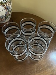 Vintage Black & White Stripped Glasses MCM Set of 5