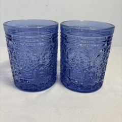 Jax Lowball Set Of 2 Double Old Fashioned Glasses Tumblers Blue Purple Glasses