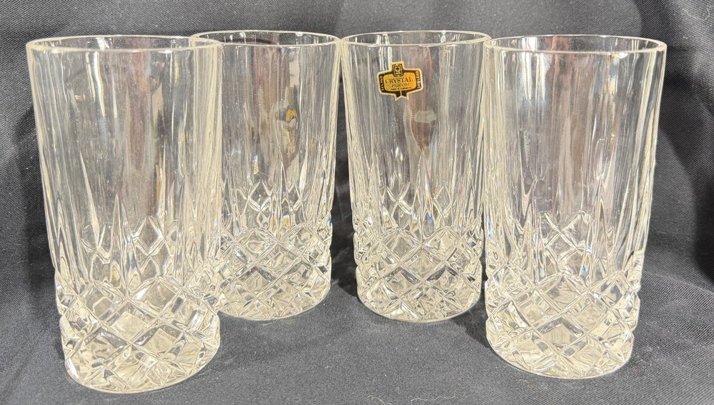 Zajecar 24% Lead Crystal Highball Glasses Set Of 4~Yugoslavia~8 Ozs