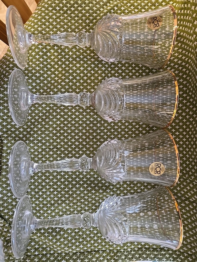 Royal Crystal Rock NEW Aurea Gold Wine Glasses  Elegant Vintage Stemware (4)