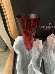 Pair of Waterford Crimson Ruby Red Champagne Flutes 11 w/Cut Heart Love Romance