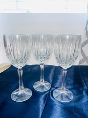 VTG Set/3 Gorham Cut Crystal Regalta Wine Glass 7.5″h Diamond Lines Germany