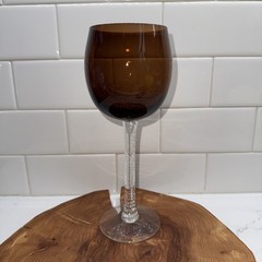 Pier 1 Smoke Brown Goblet Balloon Wine Glass Clear Icicle Crackle Stem 9.5”