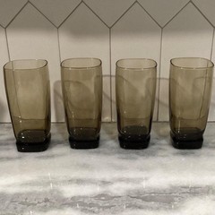 Libbey Carrington Tawny Smoke Highball Glasses, Set of 4, Square Bottom Tumblers
