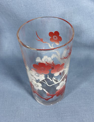 MCM Set 4 Federal Glasses Red White Ombre Dogwood Flowers 8oz Tumblers Excellent