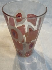 Vintage MCM Cerve Italy Pink Geometric 14 oz Highball Atomic Glass Tumbler-EUC
