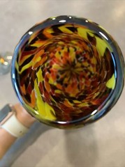 Lot of 2 Mexico Art Glass Champagne Flute Goblet Mottle Iridescent Stemware READ
