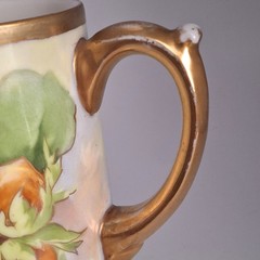 A Lanternier Limoges Tankard Hand Painted Artist Signed Antique Floral Motif