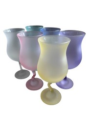 Postmodern Set x6 Libbey Z Stem Zig Zag 1980s Pastel Frosted Satin Wine Glasses