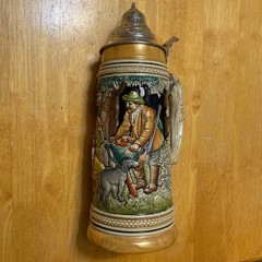 DBGM Original Vintage Signed German Ceramic Painted Glazed Pewter Lid Beer Stein