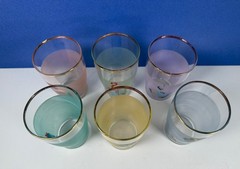 VTG. FLAMINGO PALMS FROSTED GLASSES SET 6 MIAMI BEACH FL MCM BARTLETT COLLINS