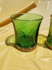 Antique US Glass Colorado Green Glasses One Etched «State Fair 1906″ 3 1/2»