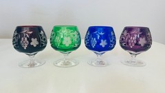 AJKA MARSALA 4 3/8″ CUT TO CLEAR BRANDY SNIFTER COGNAC COLORFUL GLASSES LOT OF 4