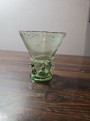 Vintage Green BERKEMEYER Style Art Glass Beaker Conical Shape Bubbles Sprunts