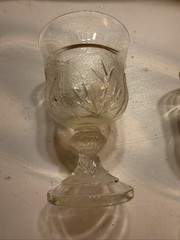 Vintage Indiana Glass Crystal PEBBLE LEAF Clear 6oz. Water Juice 3 Goblets